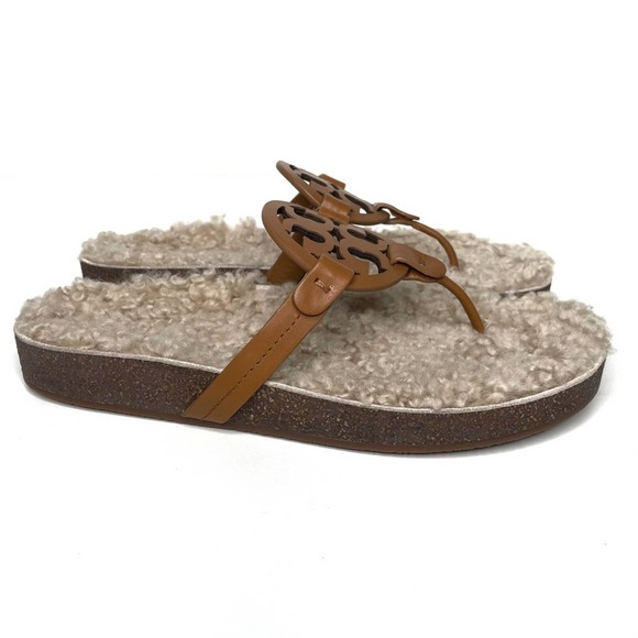 Tory Burch Miller Cloud Shearling Sandals Brown Color Size 10 - Picture 4 of 11